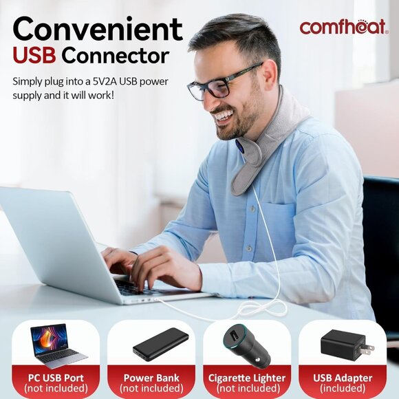 Neck Heating Pad with Vibration Massage USB Heated Wrap Soft Warmer Auto Off - Picture 4 of 6